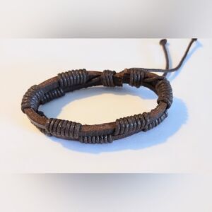Men's leather bracelet layered brown new d24